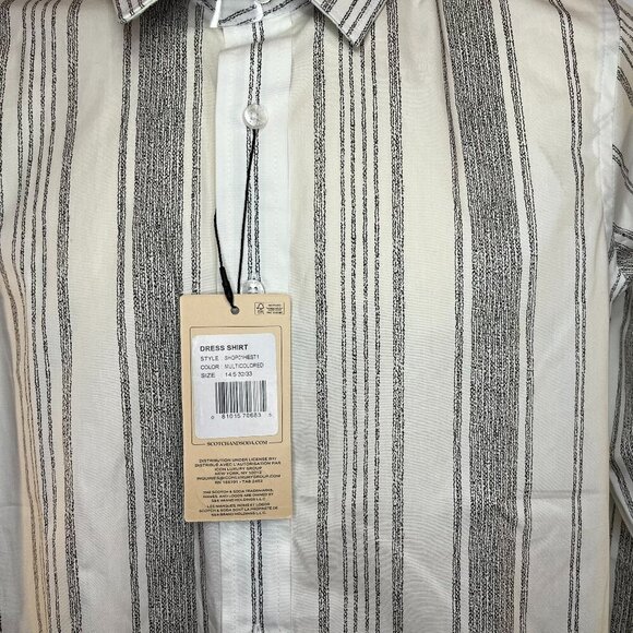 Scotch & Soda Men's White / Black Striped Dress Shirt - NWT - Picture 3 of 5